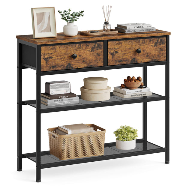 Consoletafel - 76 cm Breed - 2 Stoffen Lades - Smal - Vintage Bruin