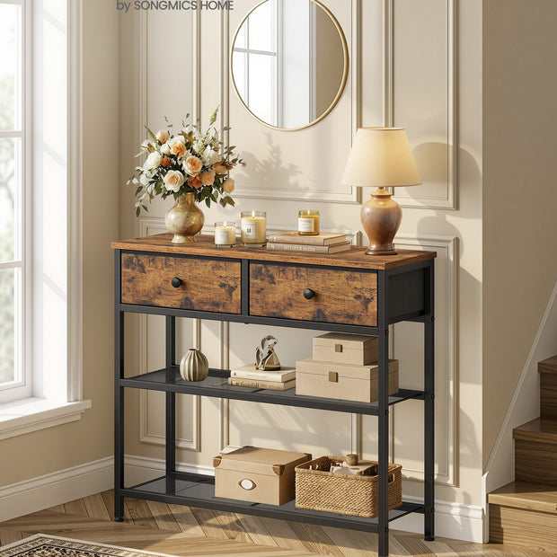 Consoletafel - 76 cm Breed - 2 Stoffen Lades - Smal - Vintage Bruin