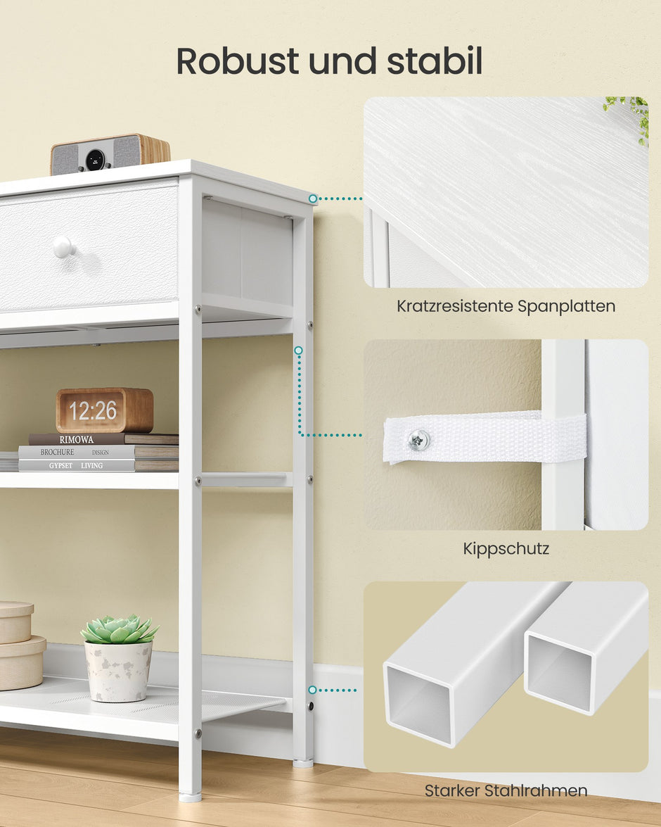 Consoletafel - 99 cm Breed - 3 Stoffen Lades - Smal - Wolkenwit