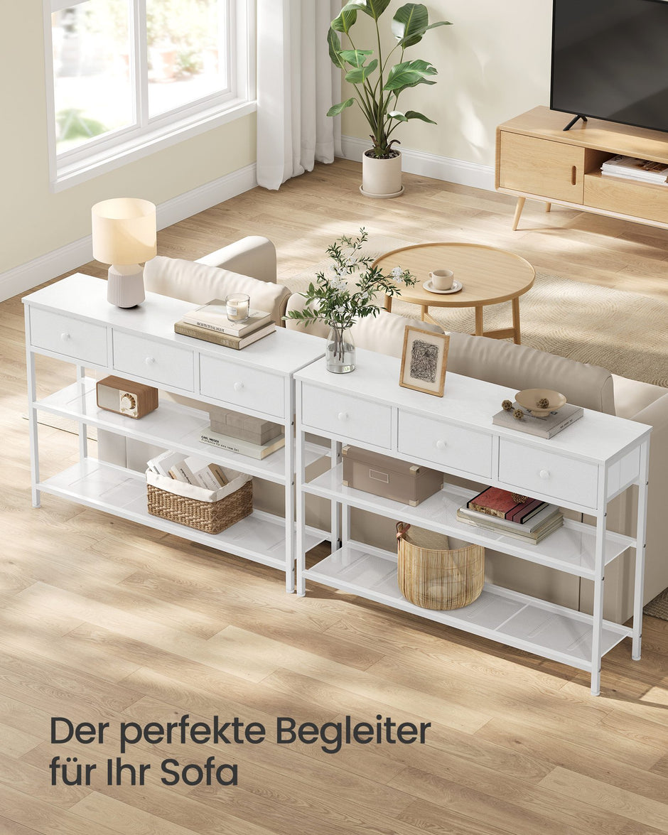 Consoletafel - 99 cm Breed - 3 Stoffen Lades - Smal - Wolkenwit