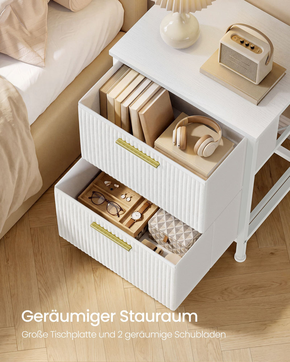 Nachtkastjes – Set van 2 – 2 Lades – Stalen Frame – Sneeuwwit