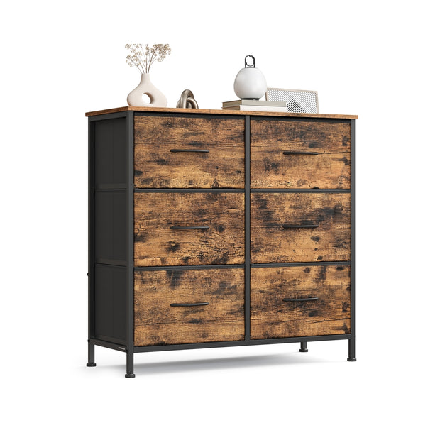Ladekast met 6 stoffen lades - Vintage bruin - Inktzwart - Warme look