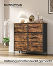 Ladekast met 6 stoffen lades - Vintage bruin - Inktzwart - Warme look