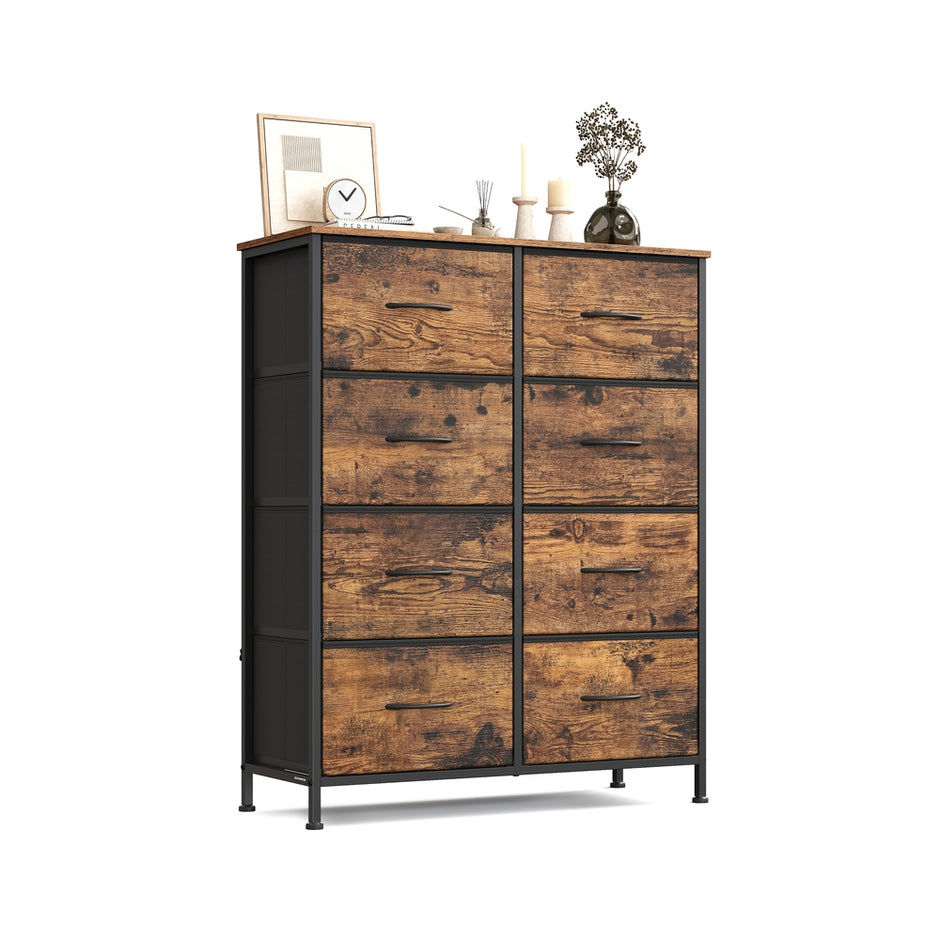 Ladekast met 8 stoffen lades - Vintage bruin - Inktzwart - Extra opbergruimte