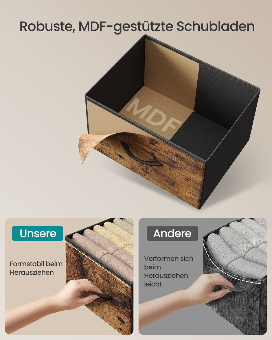 Ladekast met 8 stoffen lades - Vintage bruin - Inktzwart - Extra opbergruimte