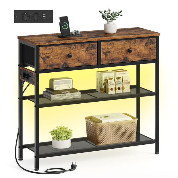 Consoletafel - 3 Laden - 2 Draadplanken - Vintage Bruin