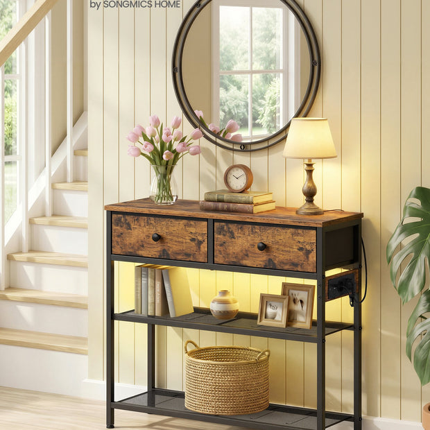 Consoletafel - 76,7 x 30 x 78,7 cm - 3 lades - vintage bruin - max belasting bovenpaneel 30 kg - max belasting draadplank 15 kg - max belasting lade 5 kg