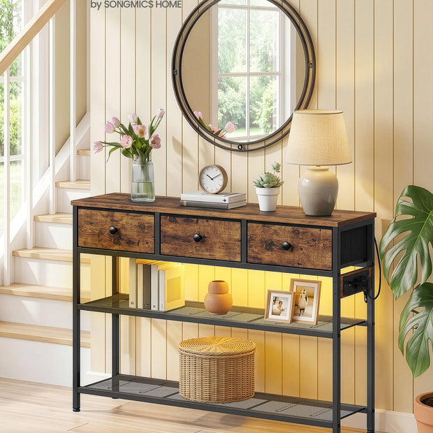 Consoletafel - 99 cm Breed - 3 Stoffen Lades - Smal - Vintage Bruin