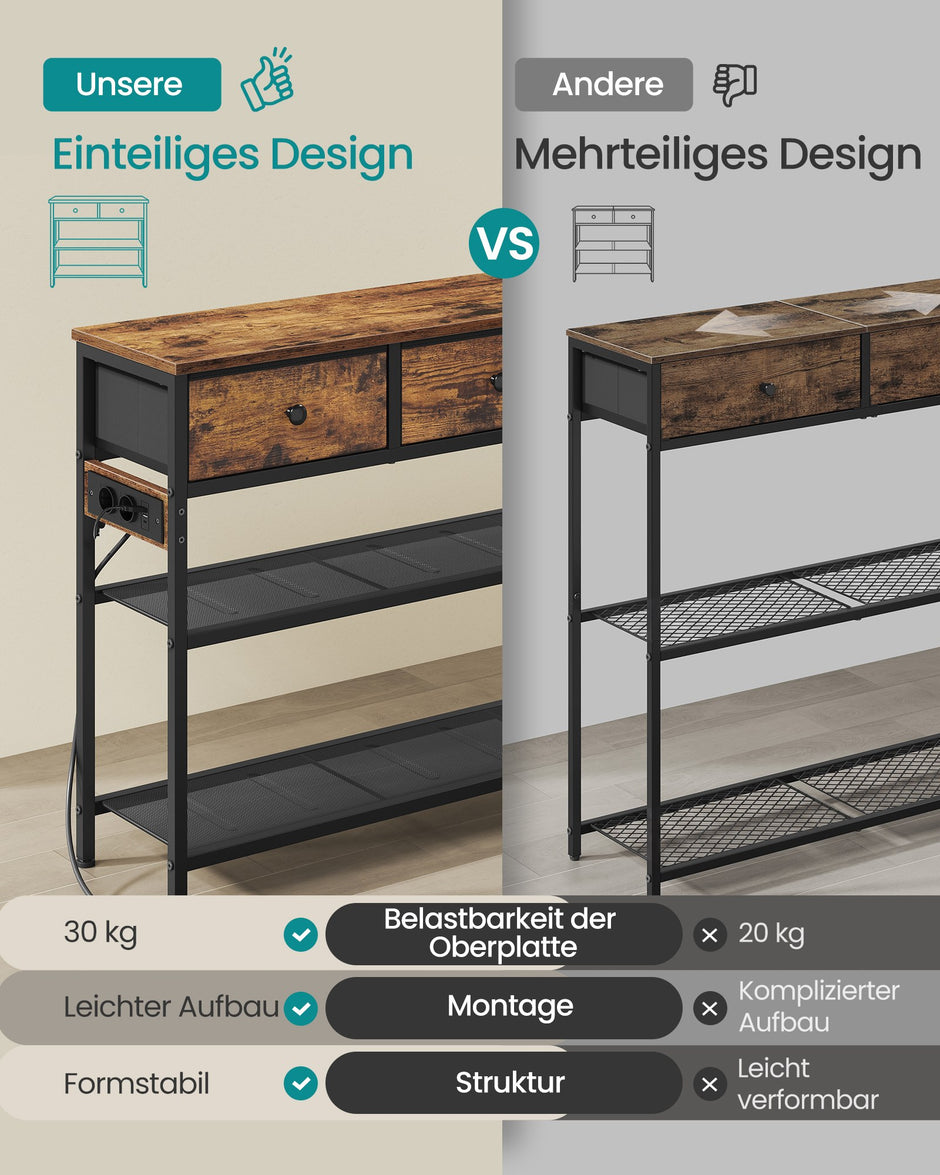 Consoletafel - 99 cm Breed - 3 Stoffen Lades - Smal - Vintage Bruin