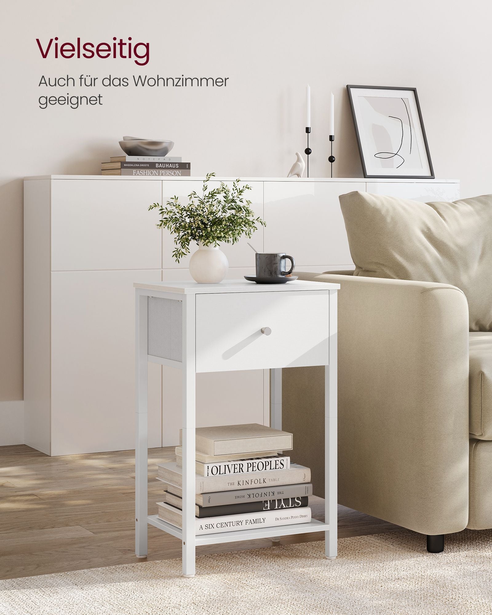 Bijzettafel – set van 2 – met witte stoffen lade