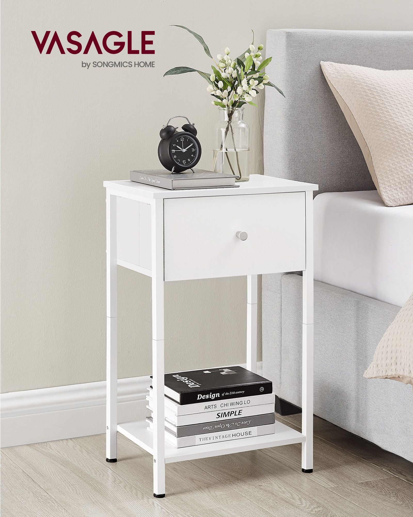 Bijzettafel – set van 2 – met witte stoffen lade