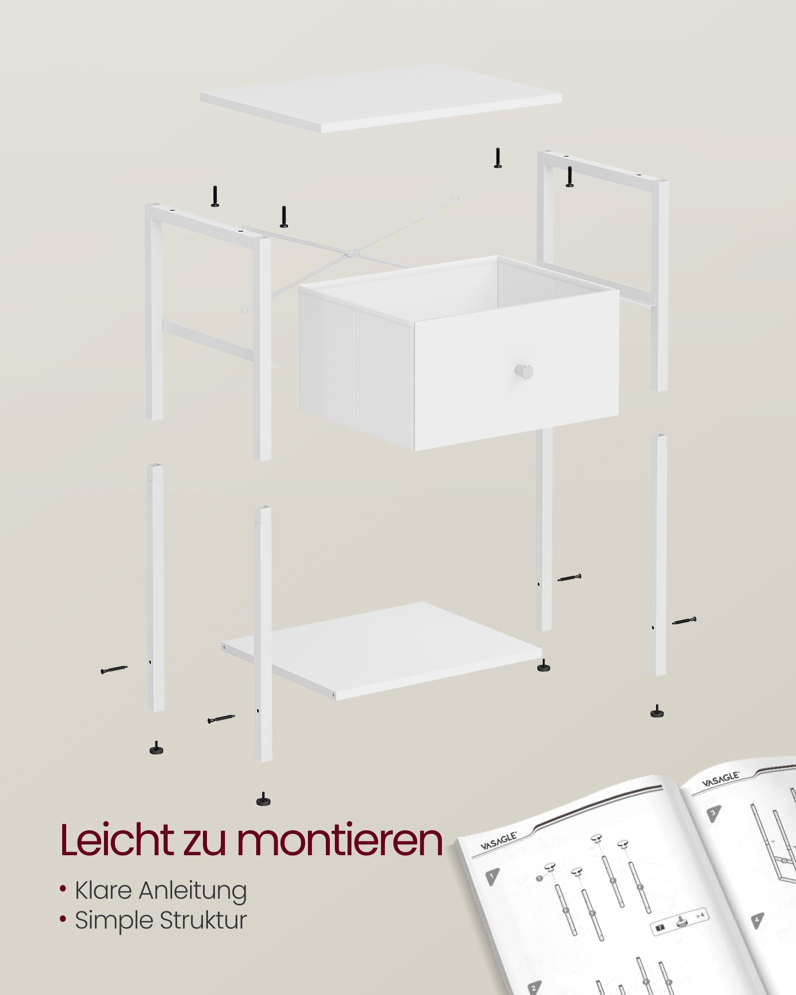 Bijzettafel – set van 2 – met witte stoffen lade