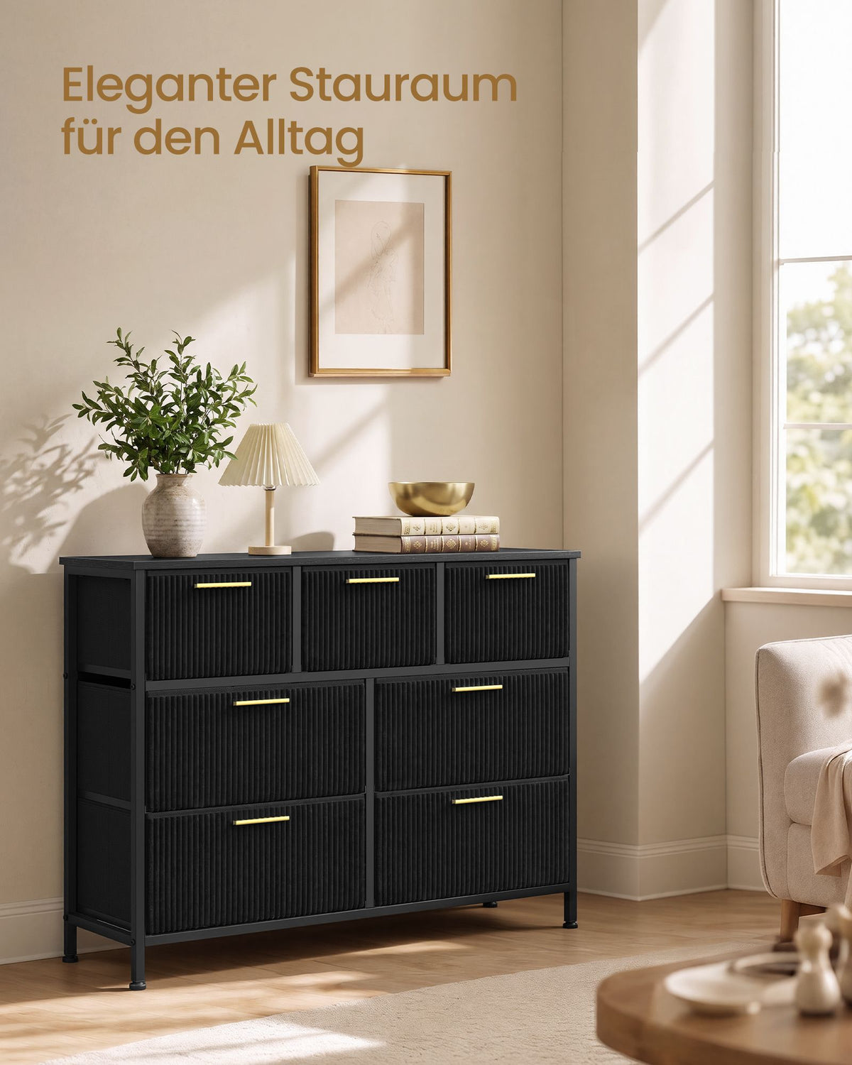 Ladekast – 7 Stoffen Lades – Stalen Frame – 98,7 cm Breed – Inktzwart