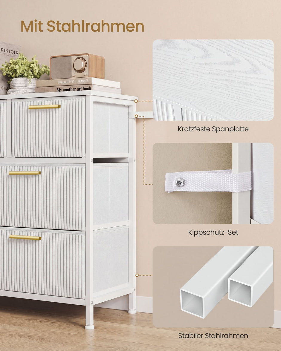 Ladekast – 7 Stoffen Lades – Stalen Frame – 98,7 cm Breed – Sneeuwwit