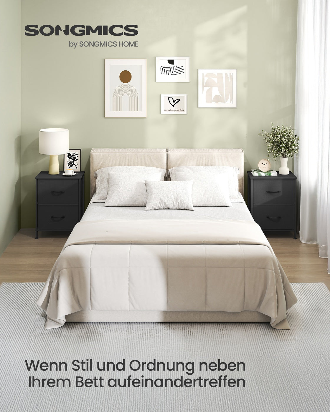 Nachtkastje met 4 lades – Inkt Zwart - Modern Design - MDF en Spaanplaat