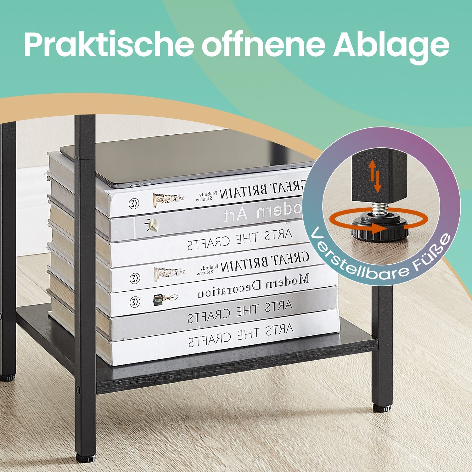 Bijzettafel, nachtkastje, met plank en stoffen lade