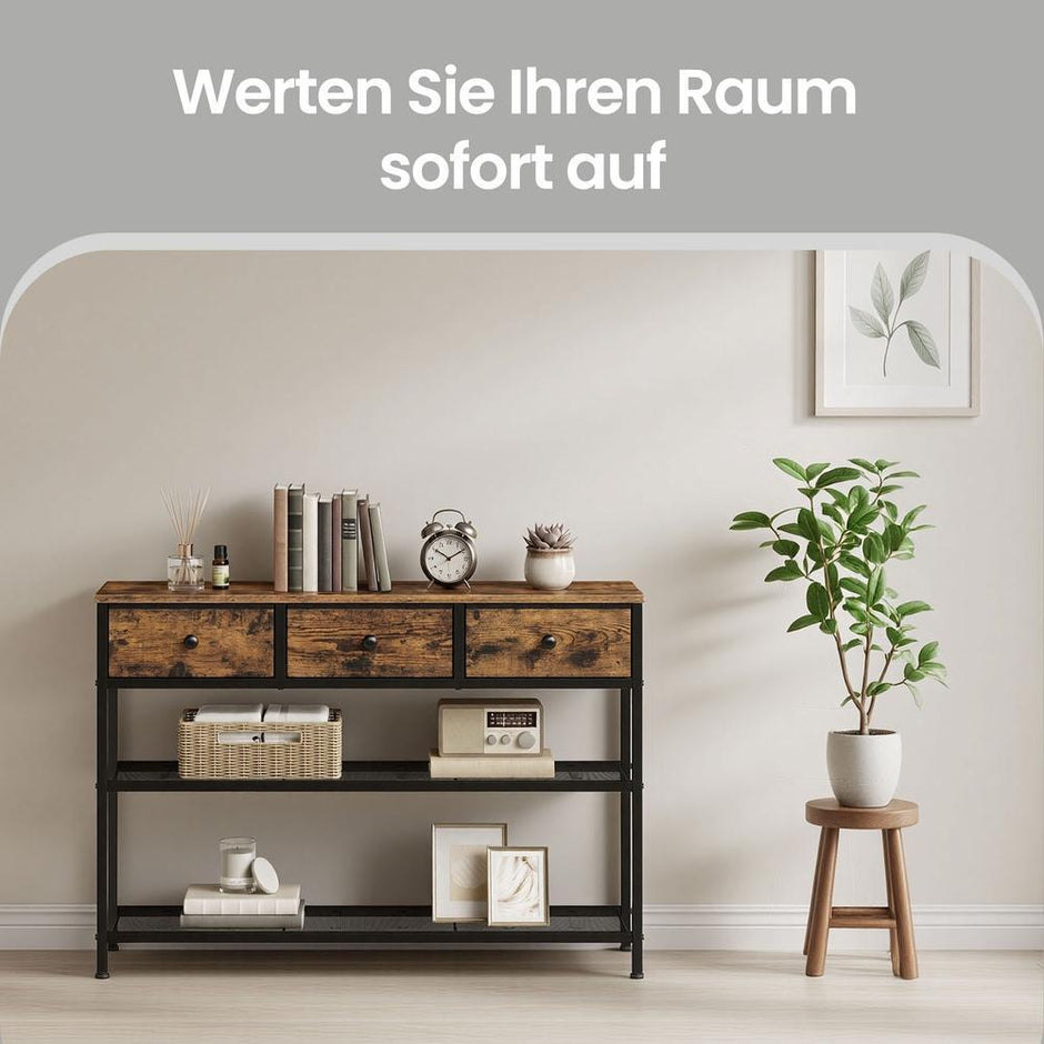 Consoletafel - 3 Stoffen Laden - 2 Gaasplanken - Bruin