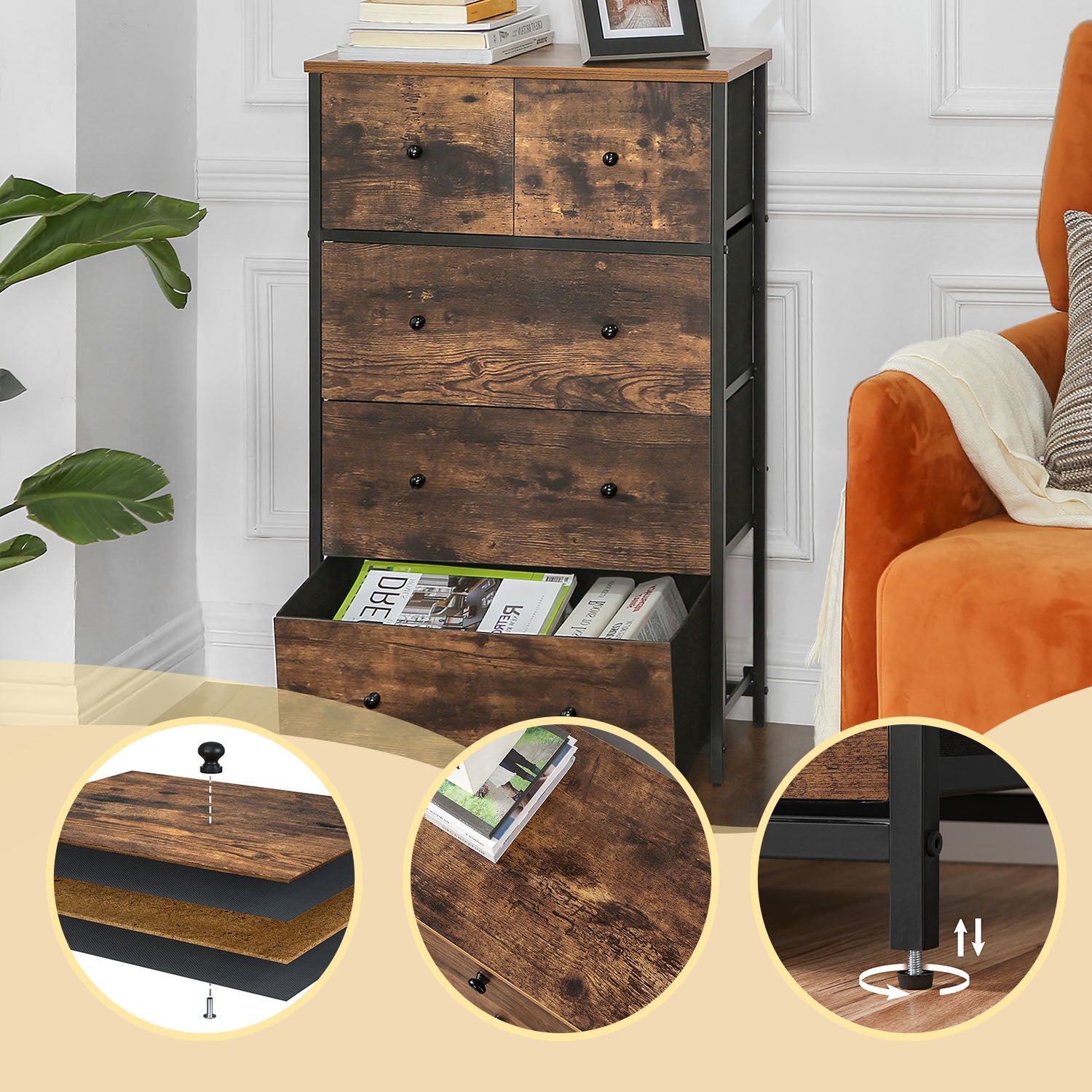 Ladekast – Met Stoffen Lades – Grijs en Wit