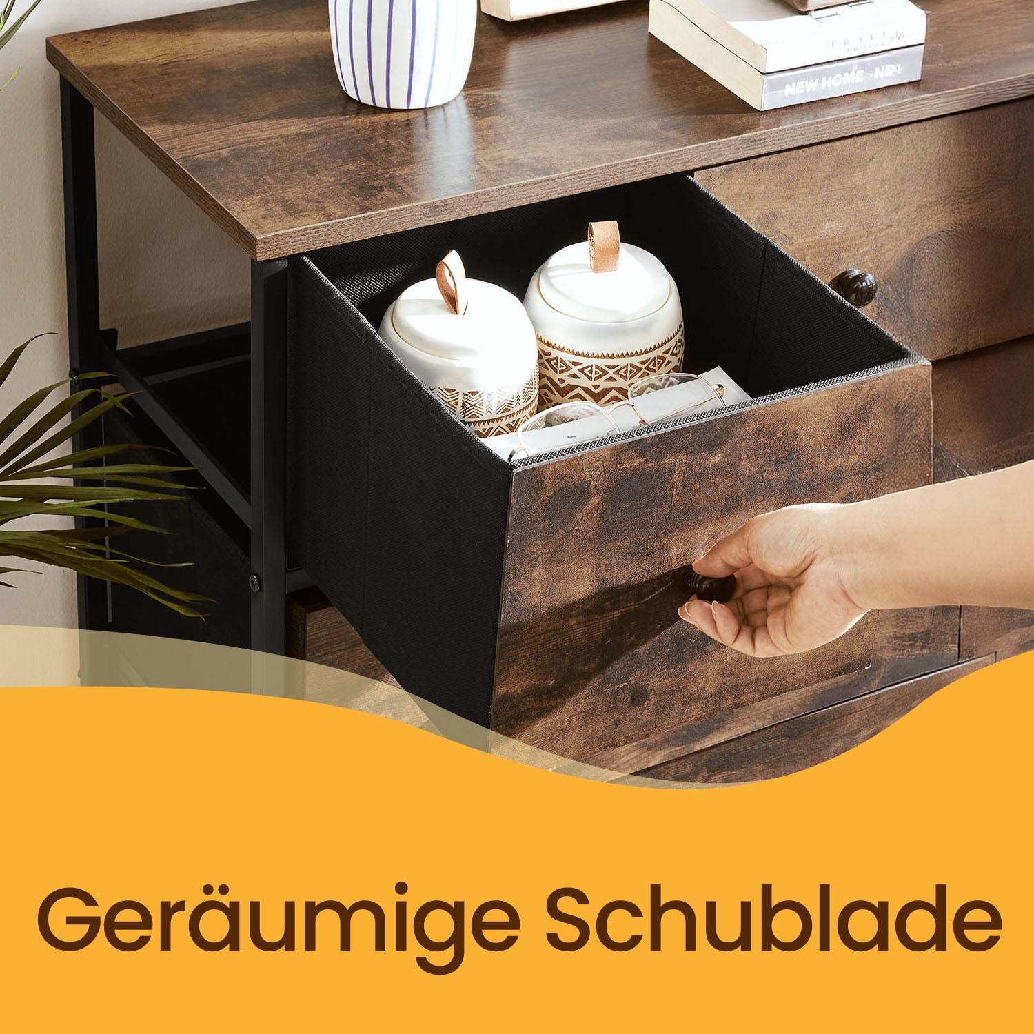 Ladekast – Met Stoffen Lades – Grijs en Wit