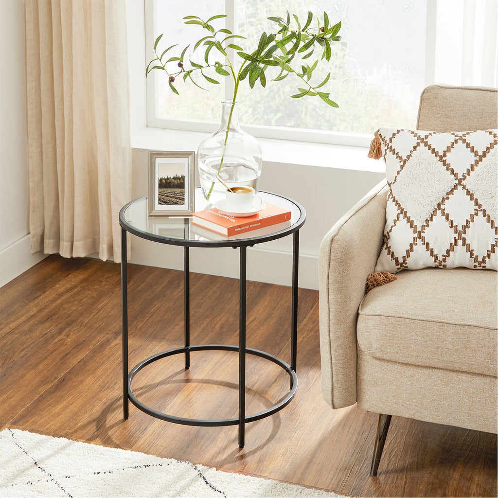 Bijzettafel - Ronde salontafel - Met zwart metalen frame