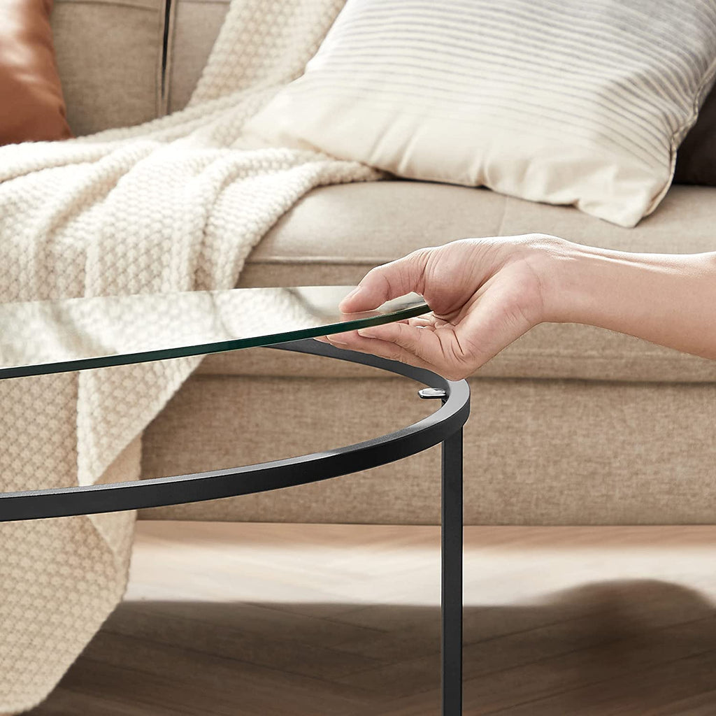 Salontafel - Ronde koffietafel - Bijzettafel met glazen blad - Zwart
