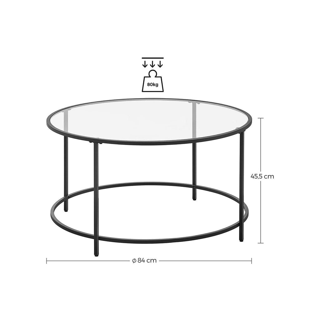 Salontafel - Ronde koffietafel - Bijzettafel met glazen blad - Zwart