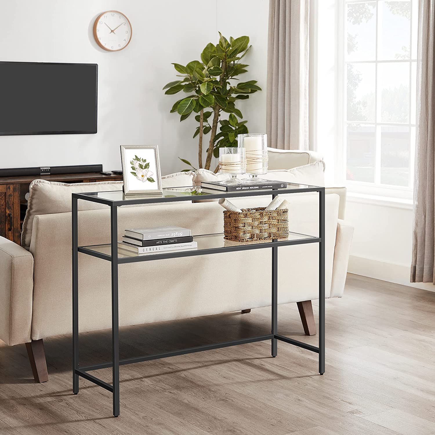 Bijzettafel - Consoletafel - Met 2 planken - Zwart