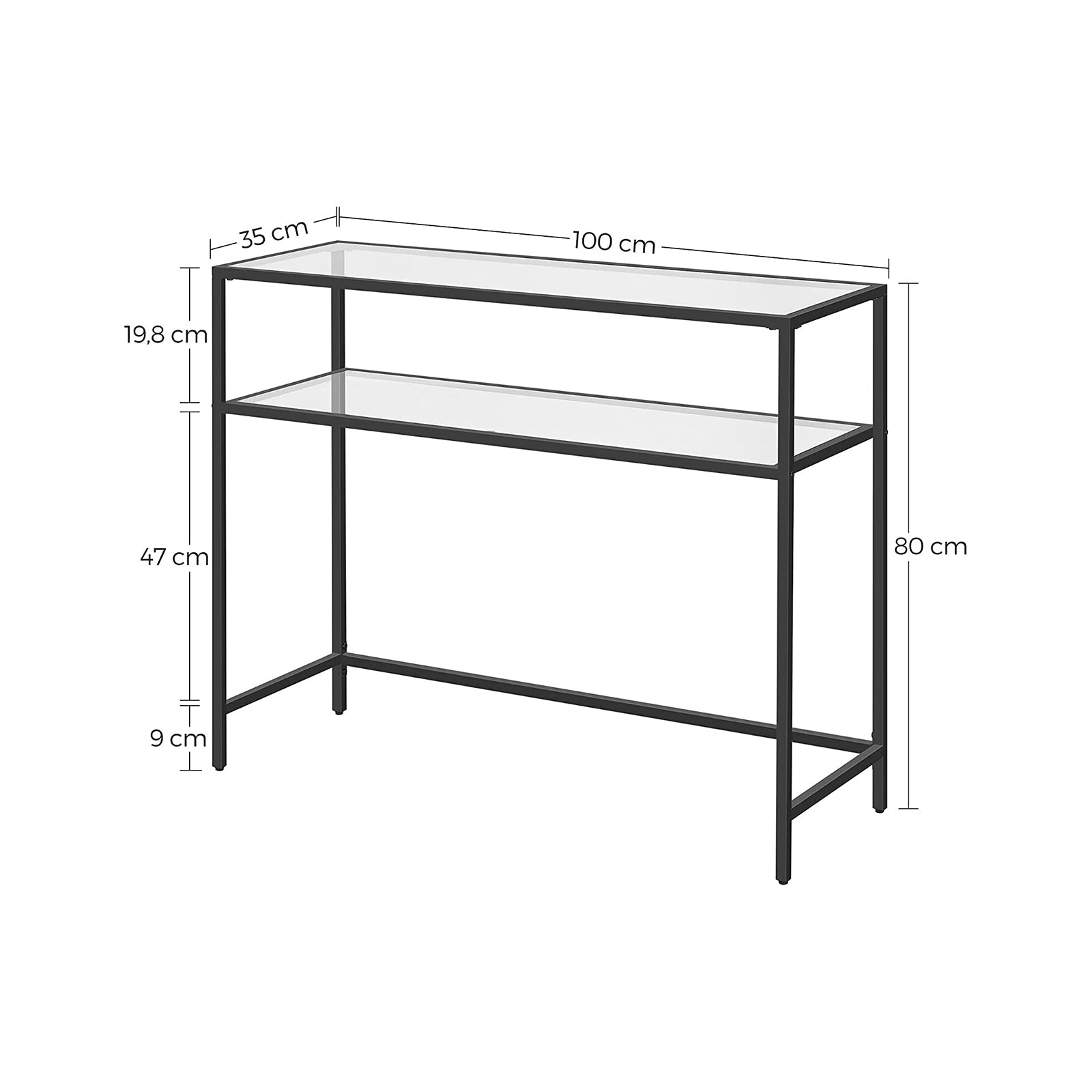 Bijzettafel - Consoletafel - Met 2 planken - Zwart