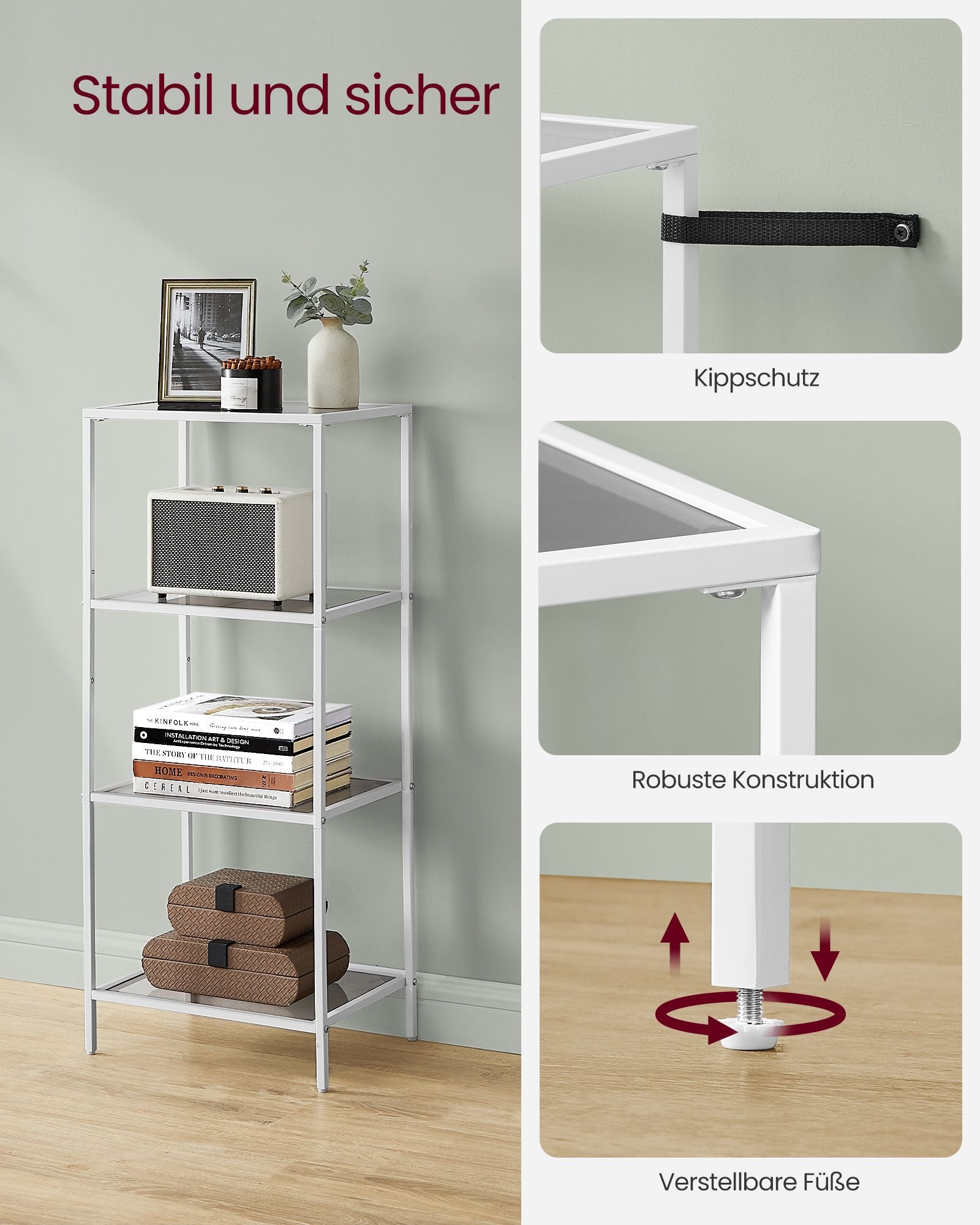 Badkamerplank – 4 planken – leigrijs-parelwit