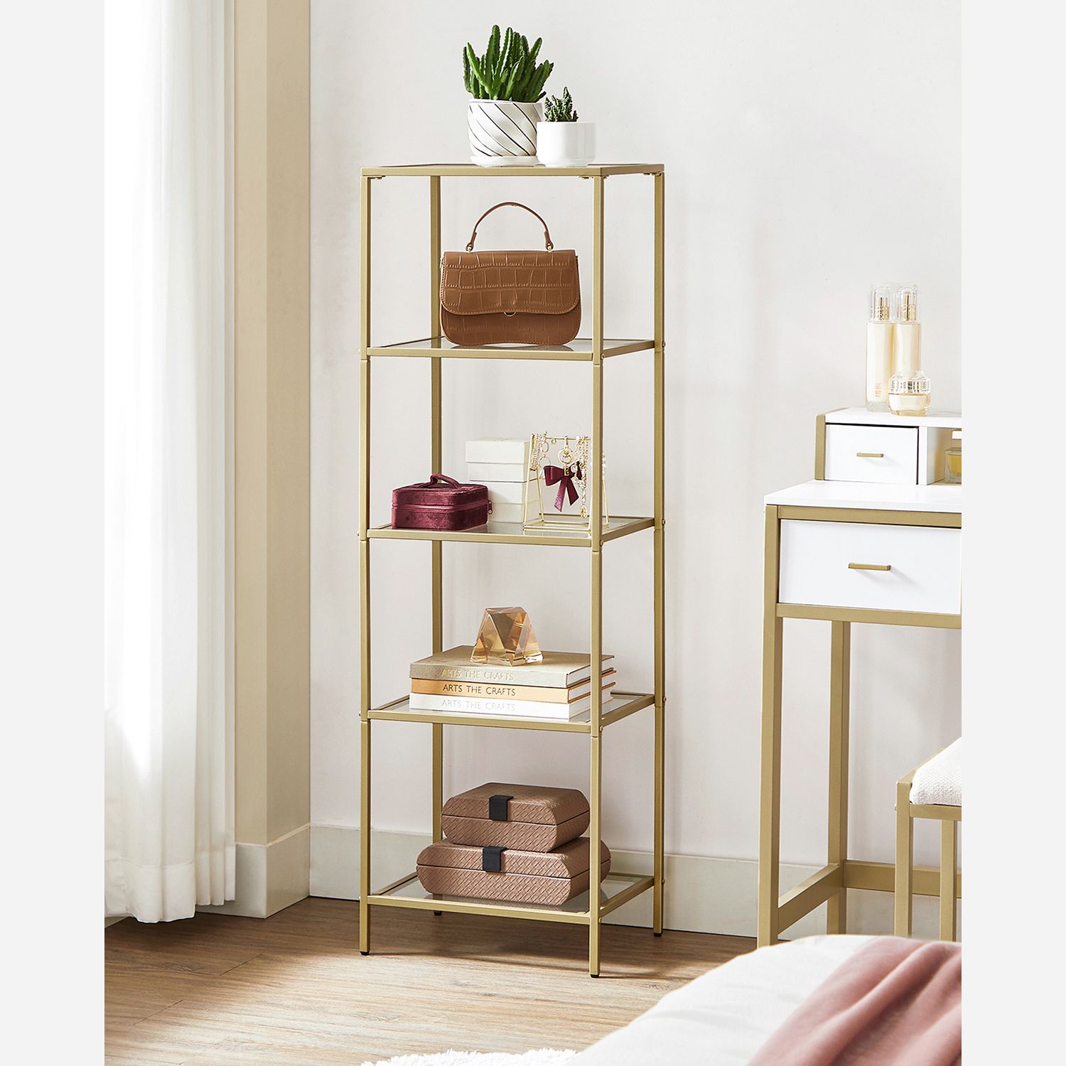 Boekenkast - Staande plank - Badkamerkast - 5 niveaus - Stalen frame - Goud