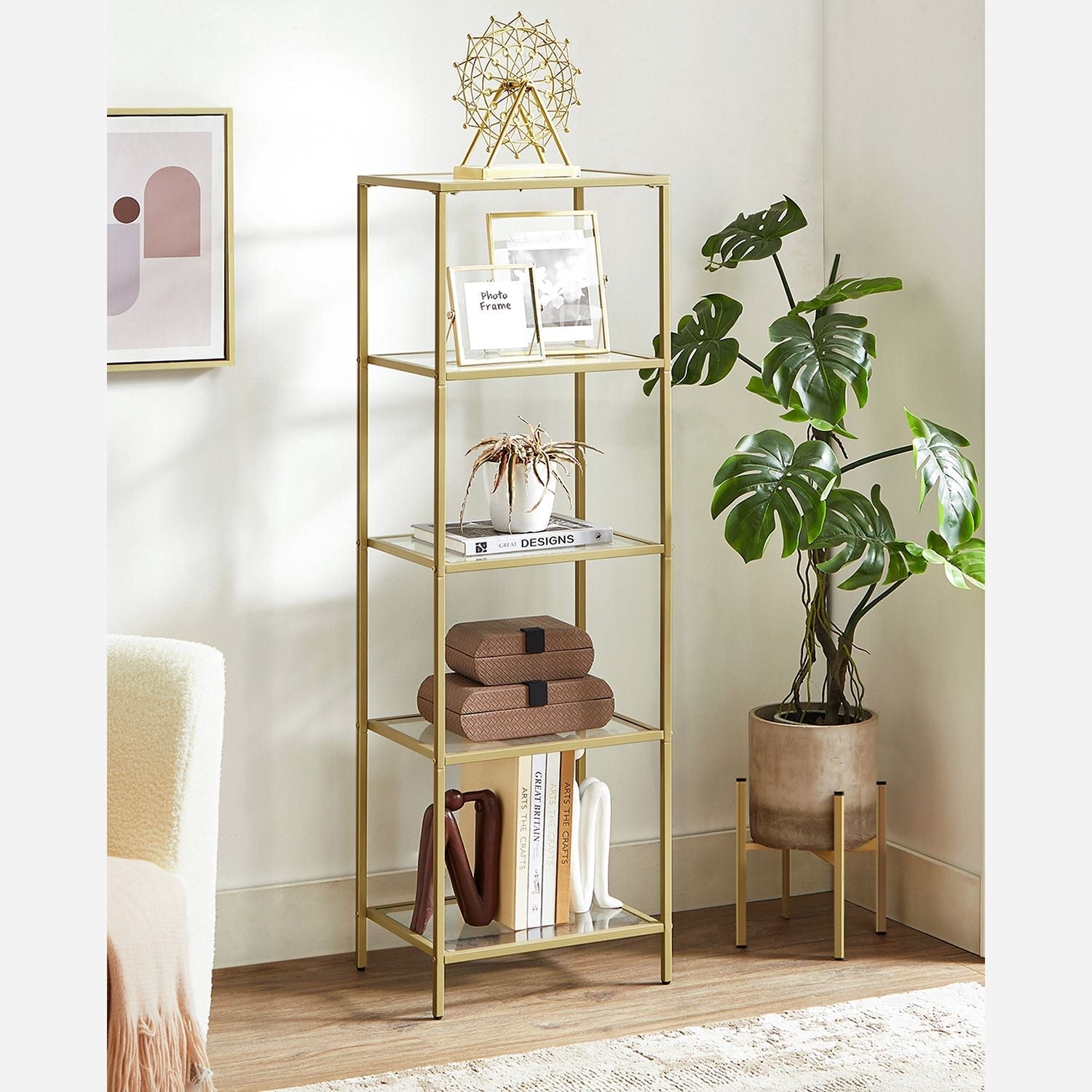 Boekenkast - Staande plank - Badkamerkast - 5 niveaus - Stalen frame - Goud
