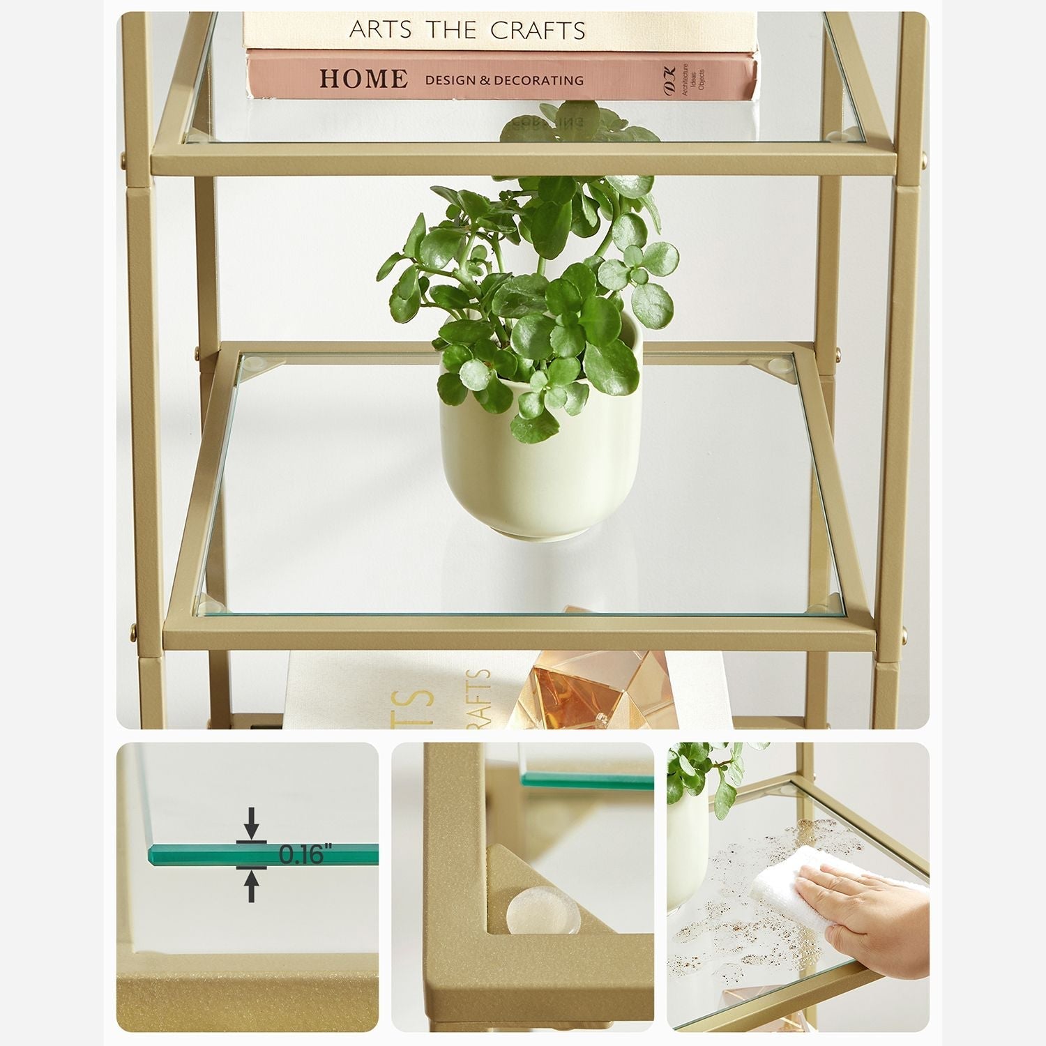 Boekenkast - Staande plank - Badkamerkast - 5 niveaus - Stalen frame - Goud