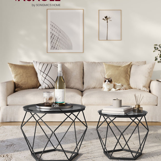 Woonkamertafel set van 2 modern leigrijs en inktzwart