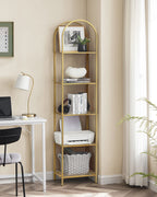 Boekenkast – 5 niveaus – gebogen metalen structuur – goudkleurig-transparant