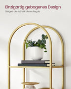 Boekenkast – 5 niveaus – gebogen metalen structuur – goudkleurig-transparant