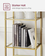 Boekenkast – 5 niveaus – gebogen metalen structuur – goudkleurig-transparant