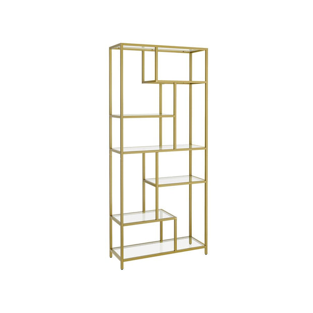 Boekenkast met verstelbare planken – 6 Niveaus – Staal en Glas – 30 x 80 x 180 cm – Met kantelbeveiliging