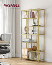 Boekenkast met verstelbare planken – 6 Niveaus – Staal en Glas – 30 x 80 x 180 cm – Met kantelbeveiliging