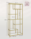 Boekenkast met verstelbare planken – 6 Niveaus – Staal en Glas – 30 x 80 x 180 cm – Met kantelbeveiliging