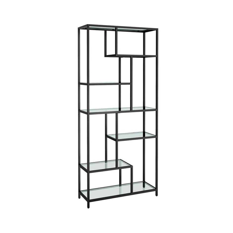 Boekenkast met verstelbare planken – 6 Niveaus – Staal en Glas – 30 x 80 x 180 cm – Met kantelbeveiliging