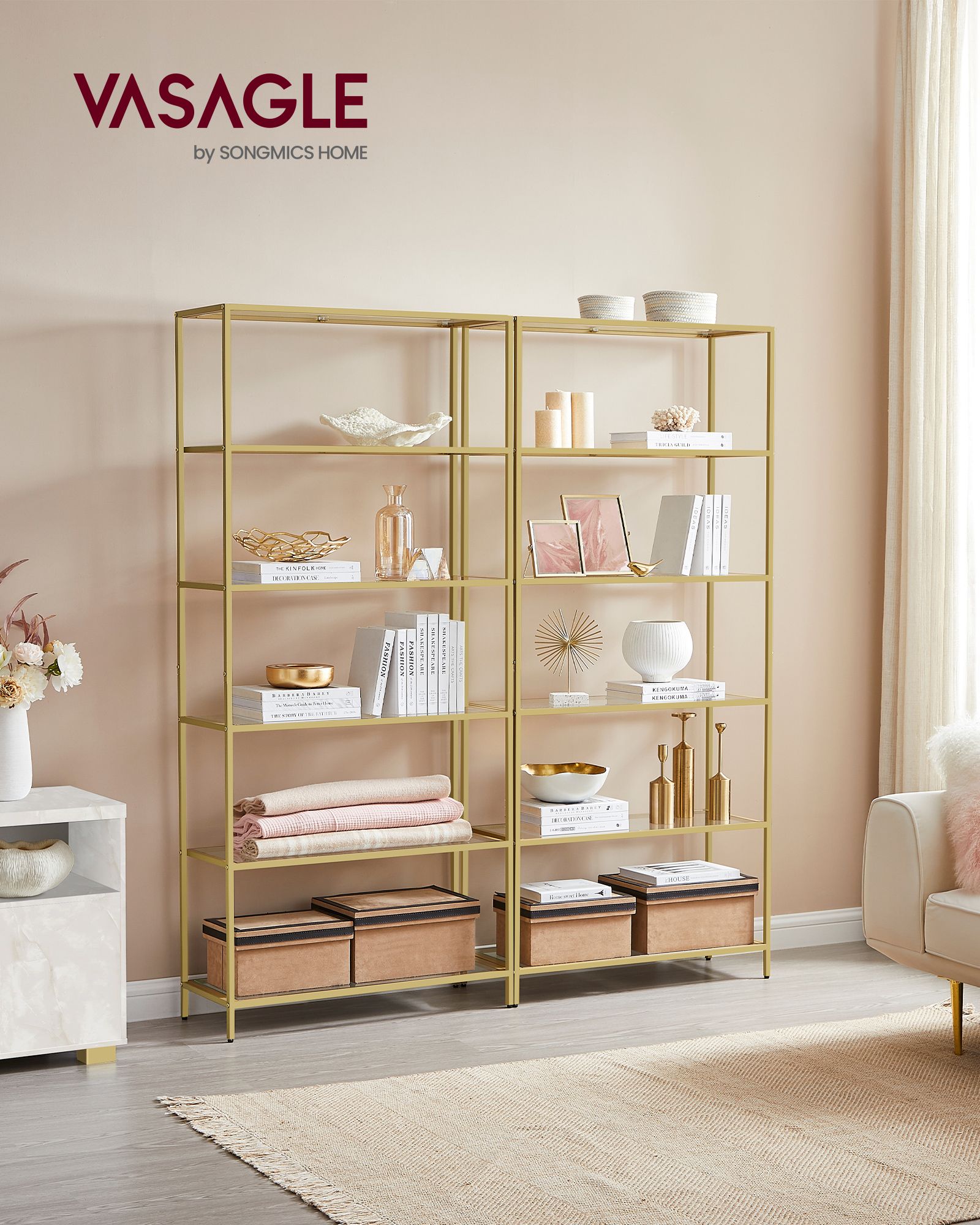 Badkamerplank – gehard glas – transparant – metallic goud
