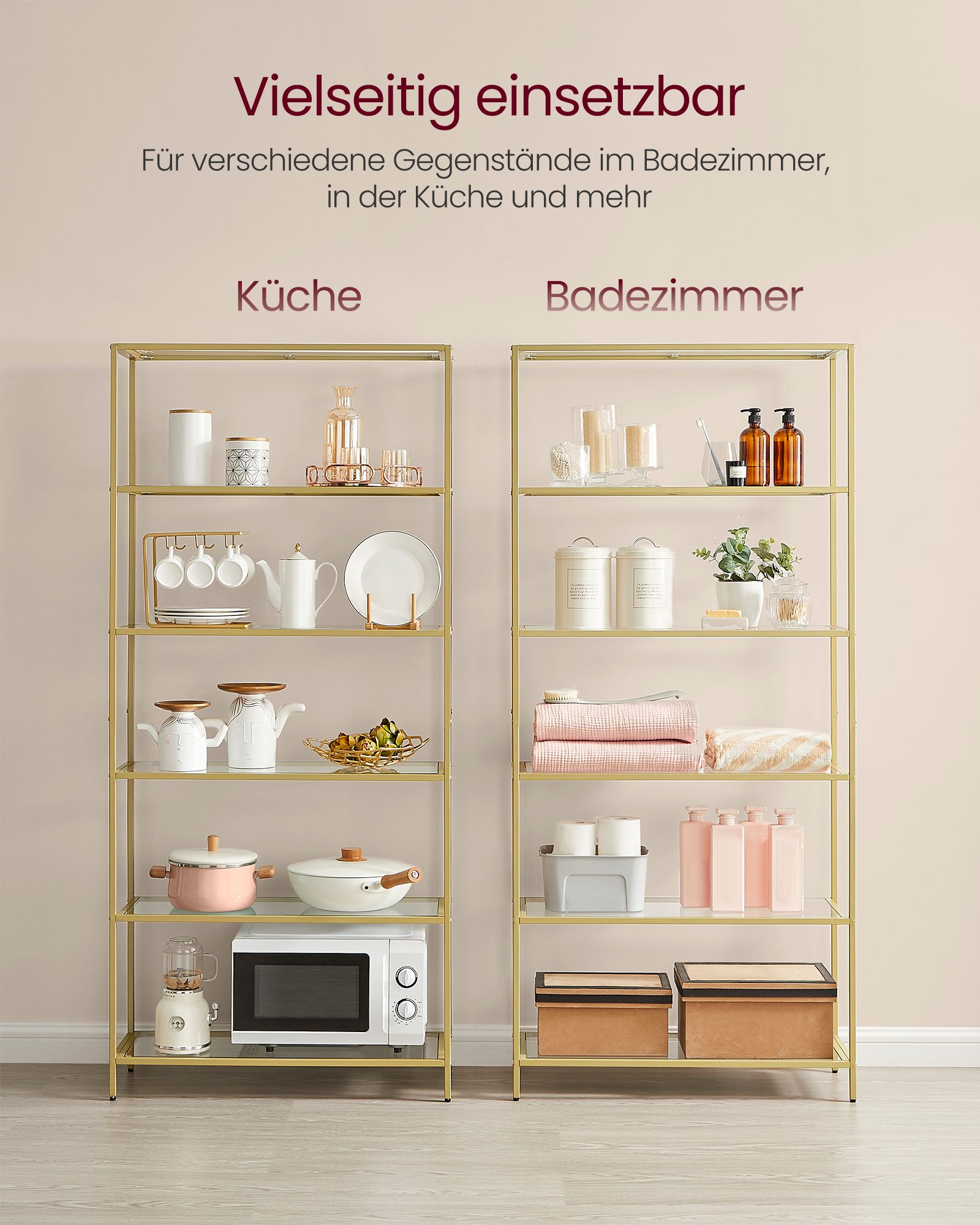 Badkamerplank – gehard glas – transparant – metallic goud