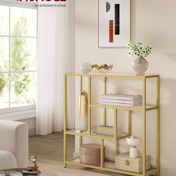 Boekenkast – 4 Planken – Gehard Glas en Staal – Transparant Bleekgoud – 30 x 100 x 103 cm