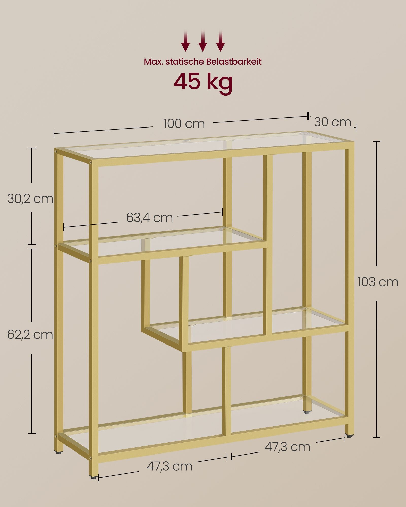 Boekenkast Met 4 Planken Transparant-Bleekgoud