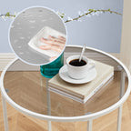 Bijzettafel – Rond – Gehard Glas – Metalen Frame – Parelwit-Leigrijs