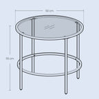 Bijzettafel – Rond – Gehard Glas – Metalen Frame – Parelwit-Leigrijs