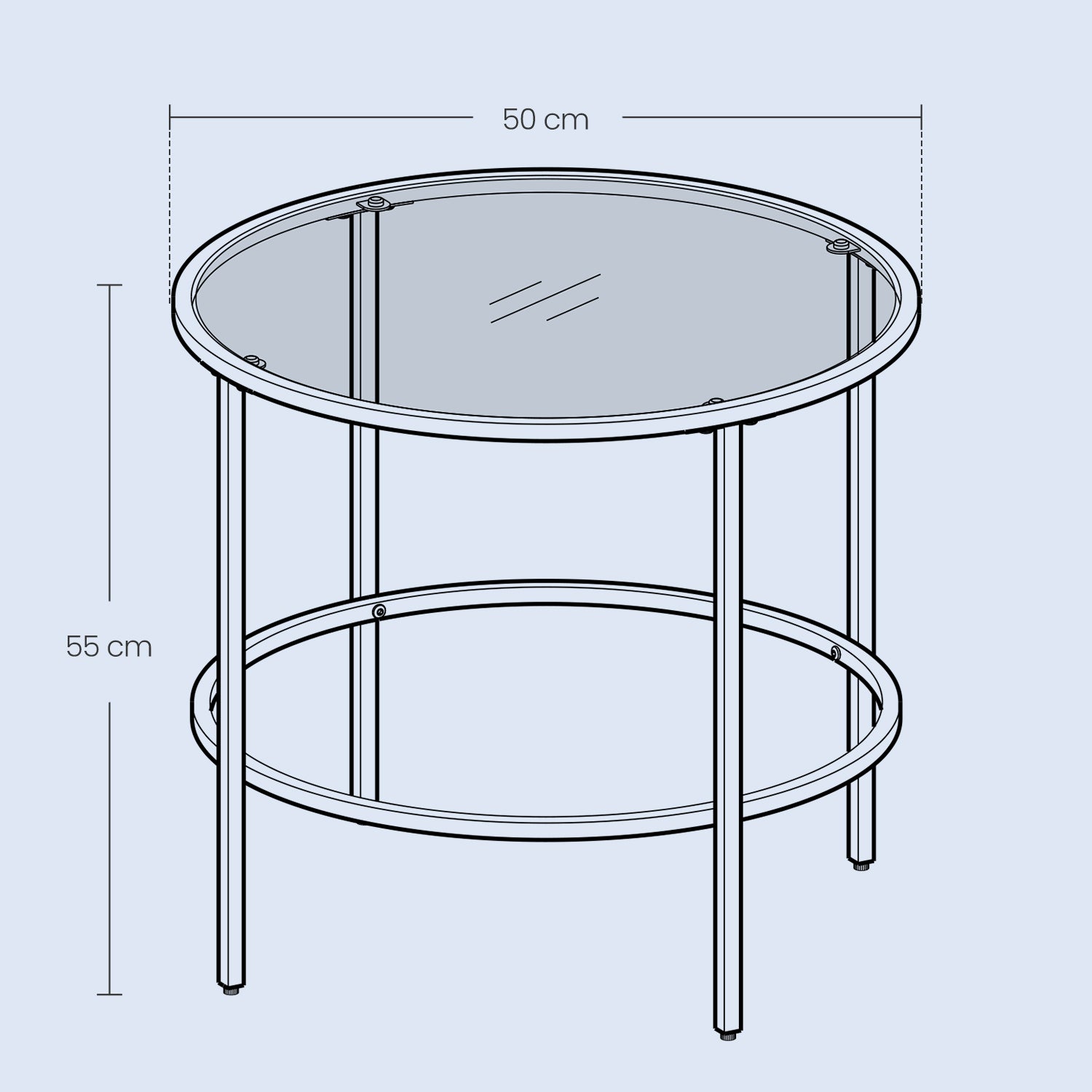 Bijzettafel – Rond – Gehard Glas – Metalen Frame – Parelwit-Leigrijs