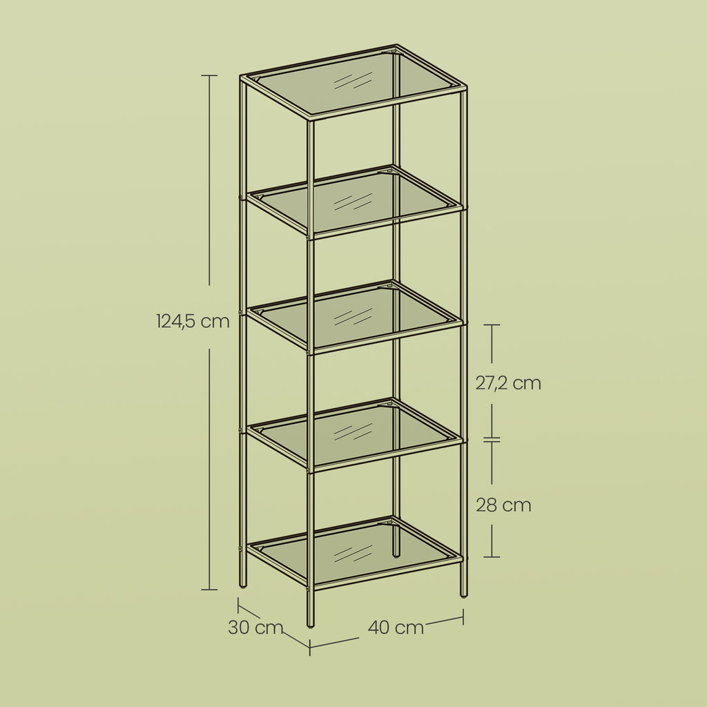 5-laags glazen plank, boekenkast, opbergplank
