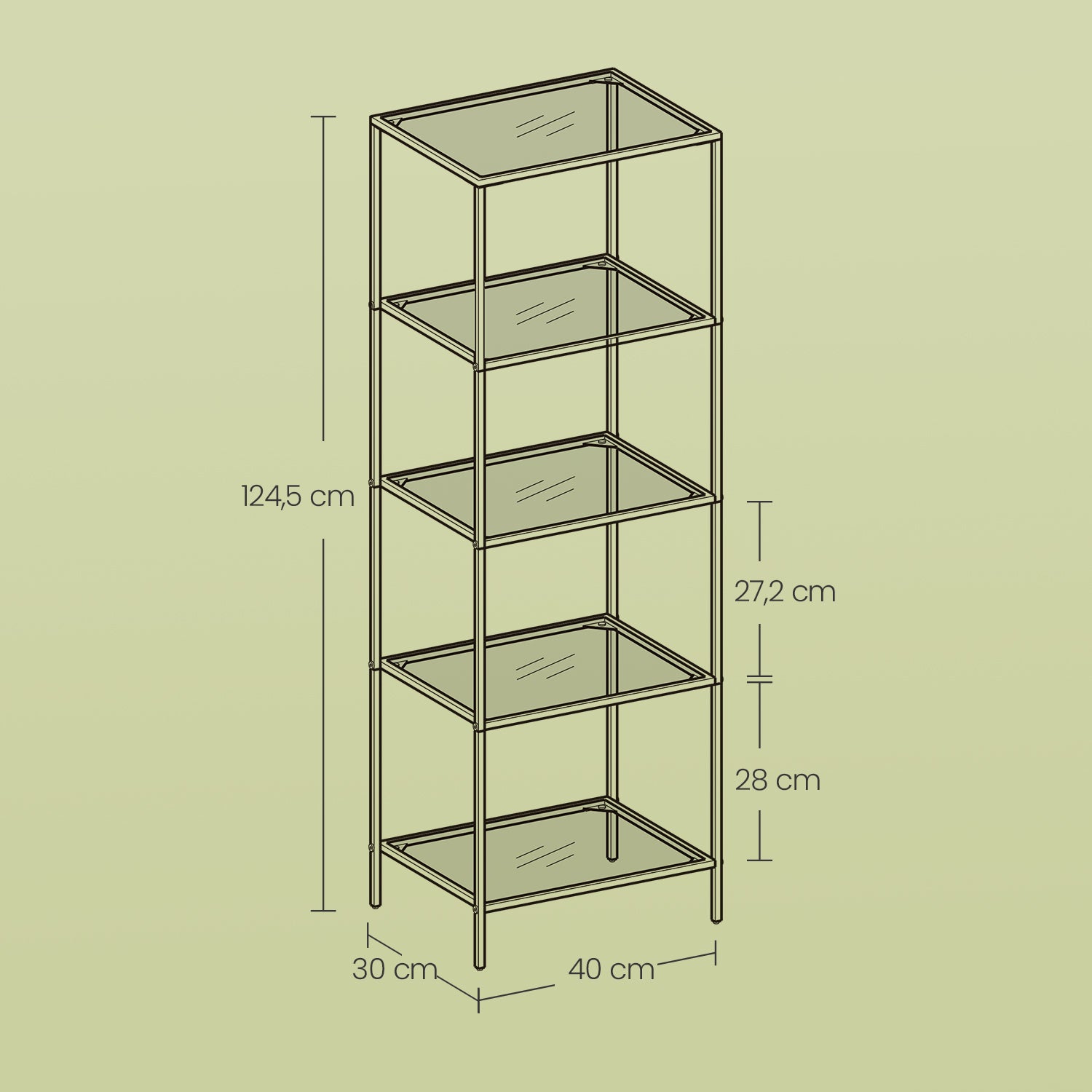 5-laags glazen plank, boekenkast, opbergplank