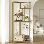 Boekenkast met 6 niveaus, plank met planken van gehard glas, staande plank